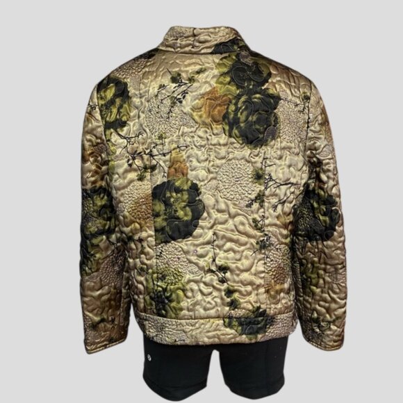 Joseph Ribkoff Quilted Padded Jacket Shimmer Gold/Green/Brown Floral, Sequins - Picture 2 of 13